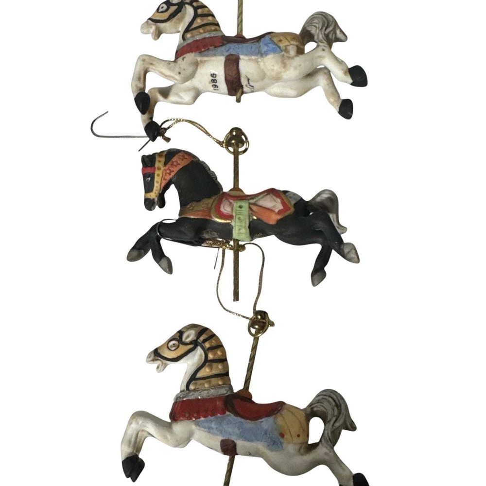 3 Classic Collectible Horse Porcelain Ornament in original tin
